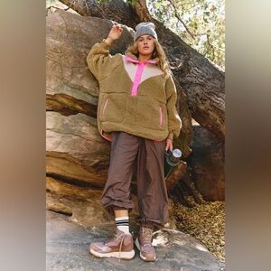 Free People Tan and Pink Sherpa Jacket